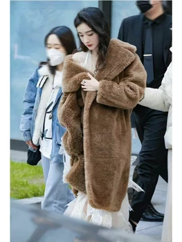 Пальто с плюшевым мишкой, утолщенное теплое длинное пальто для женщин на осень и зиму