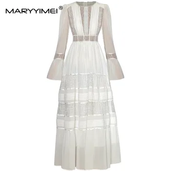 Модное дизайнерское осеннее женское платье MARYYIMEI с длинными рукавами, кружевное, в стиле пэчворк, с рюшами, тонкие элегантные платья