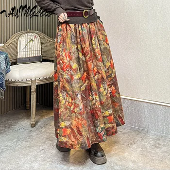 Женская одежда 2023, Весна-лето, Тонкая юбка трапециевидной формы со средней талией, женская длинная юбка с масляным принтом 2261