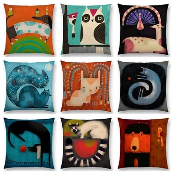 Animals Owl Cat Dog pillow cushion cover case funda cojin cojines decorativos para sofá 45x 45 쿠션커버 подушка декоративная чехлы