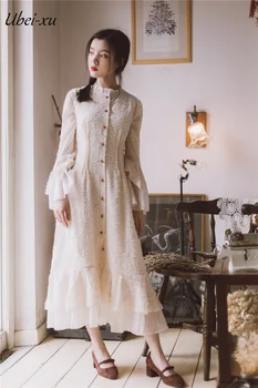 Ubei Весеннее платье с длинным рукавом-бабочкой, французский модный стиль, устрично-белое праздничное платье феи, изящное женское длинное платье на пуговицах