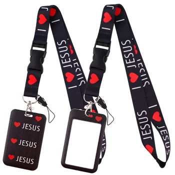 LB3040 I Love Jesus Брелок для ключей с держателем обложки для карт Мультяшный Шейный ремень Веревка для мобильного телефона Брелок для ключей Аксессуары для телефонов