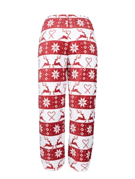 Женские Рождественские пижамные штаны с принтом Снежинки, Санта-Клауса, Гнома, Широкие пижамные штаны с завязками на талии, праздничные брюки для сна