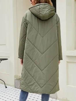Louatui, Женская длинная пуховая куртка, Зимнее пальто с капюшоном и длинным рукавом, теплая легкая зимняя куртка на молнии