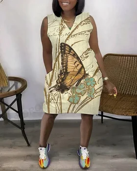 Женское элегантное Африканское платье Миди с V-образным вырезом, Без рукавов, Сексуальное, Повседневное, Harajuku, Вечернее, Уличное, Модное, Летнее, Новинка 2024 года