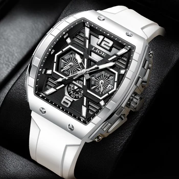 Часы бренда LIGE Мужские часы Роскошные квадратные кварцевые силиконовые наручные часы 50 м Водонепроницаемые люминесцентные часы с хронографом Мужские часы с датой