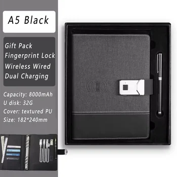 Перезаряжаемый блокнот с отрывными листами + Разблокировка отпечатками пальцев + U-диск для беспроводной / проводной зарядки Smart Notepad в подарочной коробке