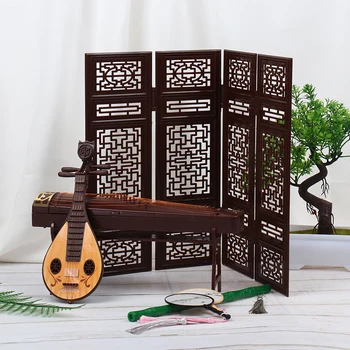 Миниатюрный Складной Экран для Кукольного Домика Флейта Лютня Guzheng Fan Life Scene Орнамент