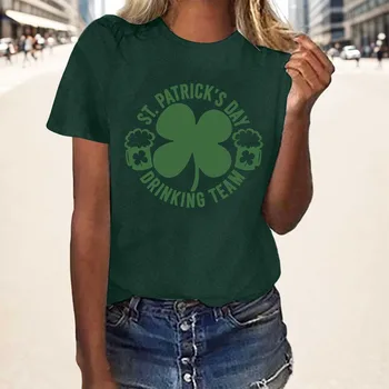 женская футболка, Повседневные футболки, Футболка в честь Дня Святого Патрика, футболка в честь Ирландского национального дня, Женские топы с зеленым клевером, Сорочка