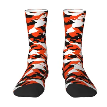Оранжево-черные камуфляжные мужские носки для экипажа в стиле милитари, унисекс, носки с 3D принтом Kawaii