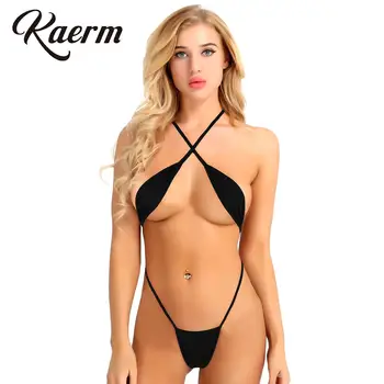 Женское однотонное цельнокроеное монокини на бретелях с завязками на спине, стринги Mircro Bikini Extrem, бразильский купальник, костюм для загара