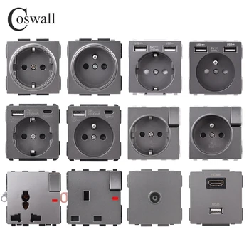 COSWALL C1 E20 X2 L1 S08 Серый Серый ЕС, США, Великобритания Универсальная розетка Type-C USB Зарядное устройство Модуль аудиовыхода своими руками