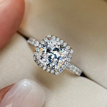 Изысканное кольцо из 100% стерлингового серебра 925 пробы, 3-каратный имитированный бриллиант Cz, Обручальные кольца для женщин, свадебные украшения для вечеринок, шарм для новобрачных