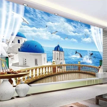 Бейбехан Пользовательские обои 3d фреска любовь вид на море балкон пейзаж фон стены гостиная украшение спальни живопись обои