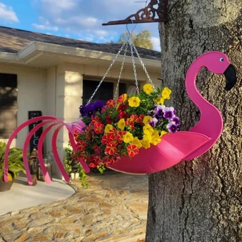 1 ШТ. Металлический цветочный горшок Изысканной формы летающей птицы, защищенный от ржавчины, Красочный цветочный горшок с попугаем Фламинго, подвесное кашпо, подарок на День рождения