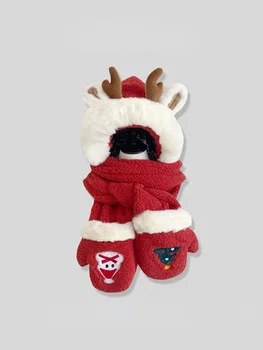 Рождественский подарок Шапка с красными оленьими рогами, шарф, перчатки, теплая защита ушей, нагрудник, шарфы для женщин 목도리 Хит продаж