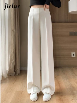 Jielur/ Белые плиссированные Тонкие модные женские широкие брюки полной длины, осенние простые повседневные женские костюмные брюки с высокой талией, 3 цвета