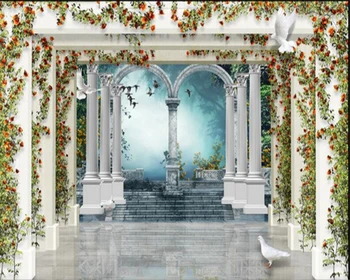 Beibehang Обои для украшения дома Европейский стиль 3d римская колонна садовая роза ТВ фон обои для стен 3 d papel tapiz