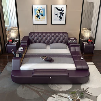 Новейшая Мебель Функциональная Кровать Современная Кожаная Мебель Для Спальни Умная Электрическая Рама King Queen Size Bed