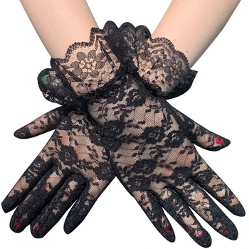 Модные Сексуальные Кружевные перчатки с вырезами для женщин, Черные Варежки на полный палец, Женские Перчатки для Новобрачных, Свадебные Перчатки, Перчатки для вождения