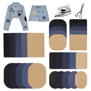 1 комплект накладок из искусственной джинсовой саржевой ткани для одежды, аппликации из железа, джинсы, брюки, наклейки для одежды на коленях, ткань для значков на локтях