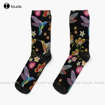 Носки с вышивкой Колибри Хлопчатобумажные Носки для мужчин Персонализированные Пользовательские Унисекс Носки для взрослых подростков и молодежи Уличные носки для скейтборда Искусство