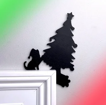 Праздничные подарки Рождественский декор для кошек Кошка, опрокидывающая Рождественскую елку, дверной топпер, Украшение угла окна, двери
