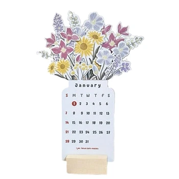 Настольный календарь на 2024 год с цветочным основанием Маленький настольный календарь из МДФ на 2024 год Настольный календарь-планировщик, настольный планировщик