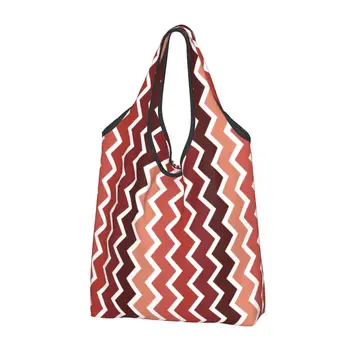 Печать красных и белых зигзагообразных линий, бесшовный узор, сумки для покупок, портативная сумка для покупок через плечо, геометрическая богемная сумка