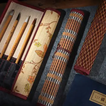 Держатель кистей для рисования большой емкости, высококачественный бамбуковый чехол в китайском стиле, чехол для ручек для студентов