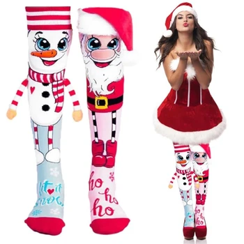 Рождественские мультяшные гольфы до колена для женщин и мужчин, чулки с 3D принтом Санта-Клауса и рук снеговика, подарки для праздничных вечеринок