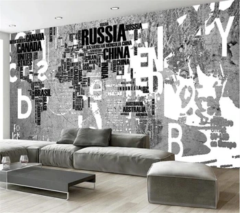 Пользовательские обои 3d фреска цементная стена письмо мира карта инструментальная стена гостиная обои для спальни papel de parede 3d фотообои
