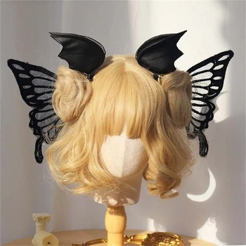 Черная заколка для волос с бабочкой, заколки-бабочки, заколка для волос в стиле Лолит, Готические заколки, заколка для волос 