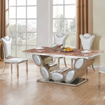 Современный мраморный обеденный стол прямоугольной формы для свадебного банкета, роскошная ресторанная мебель