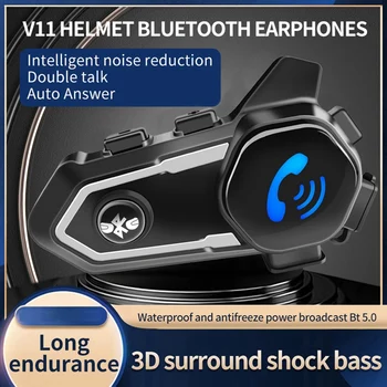 Гарнитура для мотоциклетного шлема, Водонепроницаемый Bluetooth 5.0, Домофон, Беспроводные наушники, Черный ABS Стерео с микрофоном