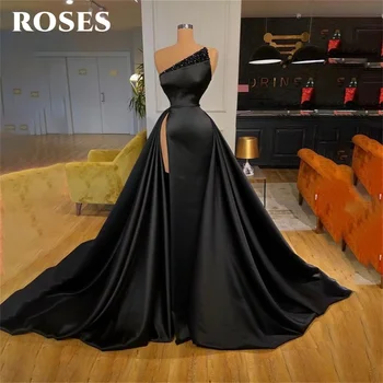 Платья для особых случаев с розами и черным пятном, вечернее платье с разрезом сбоку, длинные вечерние платья без рукавов с блестками, vestidos de fiesta