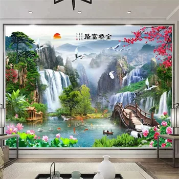 Пейзаж в китайском стиле Водопад, Добро Пожаловать, Сосновые обои для современной гостиной, диван, Фоновая роспись, обои для домашнего декора