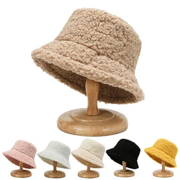 Зимние Плюшевые Шляпы-ведра для женщин, уличная Толстая теплая Панама, повседневная Однотонная Мягкая шляпа из искусственного меха для леди и девочек, солнцезащитные шляпы для рыбаков
