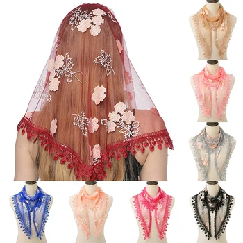 Разноцветный треугольный шелковый шарф с кисточками, Газовый платок, Элегантная женская шаль, Свадебная фата?Прозрачные шарфы с цветочным рисунком, тонкие дышащие, 1шт.