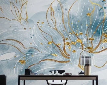 Современное украшение дома 3d обои тушь золотой цветок живопись гостиная крыльцо спальня ТВ фон стены обои