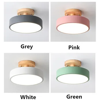 Потолочный светильник Nordic, Трехцветный Деревянный светодиодный потолочный светильник Macaron, современный круглый металлический светильник