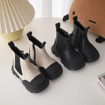 Осенне-зимние детские ботинки 2023 года, бархатные теплые ботильоны, нескользящая водонепроницаемая детская обувь для девочек, ботинки на платформе для мальчиков