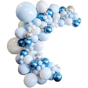 Набор арки-гирлянды из синих воздушных шаров для душа ребенка 107 шт. Арка из воздушных шаров с украшениями из латексных шаров синего, белого, серебристого цвета