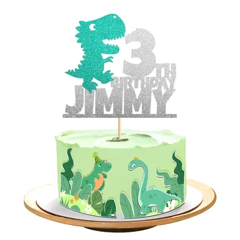 Персонализированный Топпер для Торта в стиле Динозавра Рекс с Именем и Возрастом для Украшения Торта для Детей 01