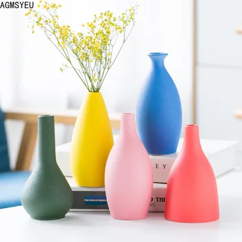 AGMSYEU Европейская ручная работа, матовая красочная керамическая ваза для рукоделия, домашняя гостиная, настольная цветочная композиция, украшение вазы