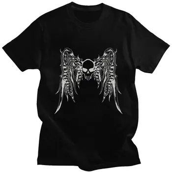Ретро футболка с изображением крыльев черепа, негабаритные хлопковые свободные футболки в стиле хип-хоп Стрит с коротким рукавом, мужская Женская модная футболка Y2K