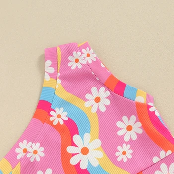 Летняя одежда Kupretty для маленьких девочек, расклешенные штаны для малышей, укороченный топ с цветочным рисунком, расклешенные брюки с цветочным рисунком, комплект одежды