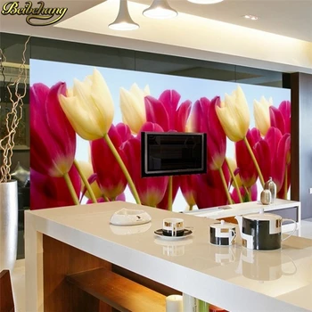 фотообои beibehang на заказ Широкий свежий сад кафе эстетические фоновые обои тюльпан 3d фреска обои для гостиной