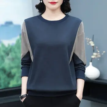 Весенне-осенняя мода 2023, простой контрастный вырез с вставками, свободный, длинный рукав, Универсальный женский свитер большого размера.