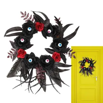 Венки на Хэллоуин для входной двери, Жуткий Черный Готический венок, дверные украшения, 35 см, искусственные Розы, Гирлянда на Хэллоуин